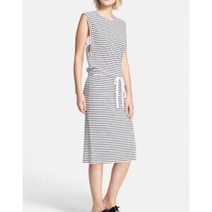 Theory Caneil Black White Striped Pima Cotton Midi Dress Sleeveless Size M